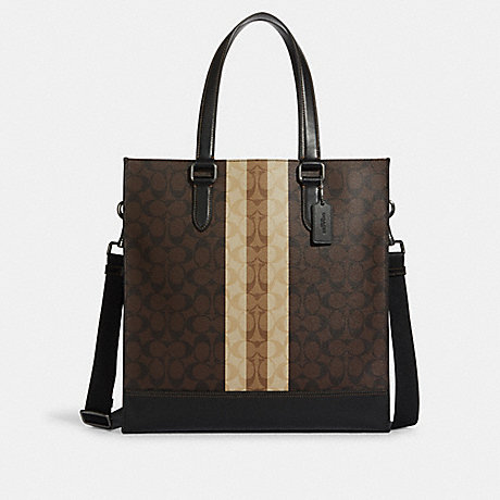 COACH 6707 Graham Structured Tote In Blocked Signature Canvas With Varsity Stripe GUNMETAL/MAHOGANY MULTI