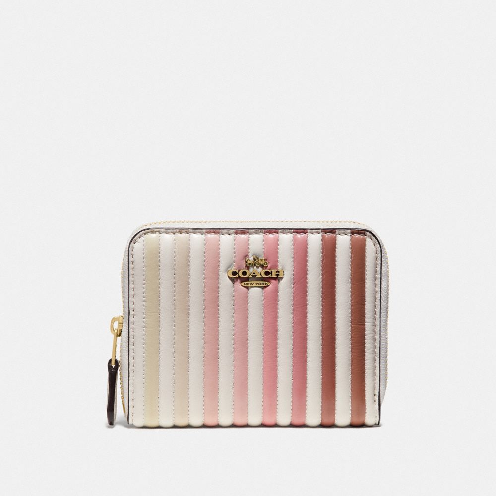 COACH SMALL ZIP AROUND WALLET WITH OMBRE QUILTING - B4/CHALK MULTI - 67120