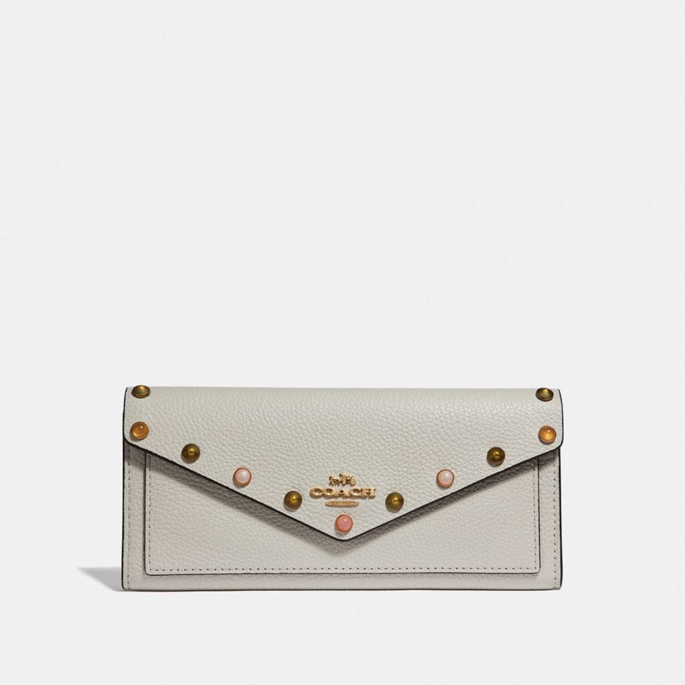 COACH SOFT WALLET WITH RIVETS - CHALK/GOLD - 67130