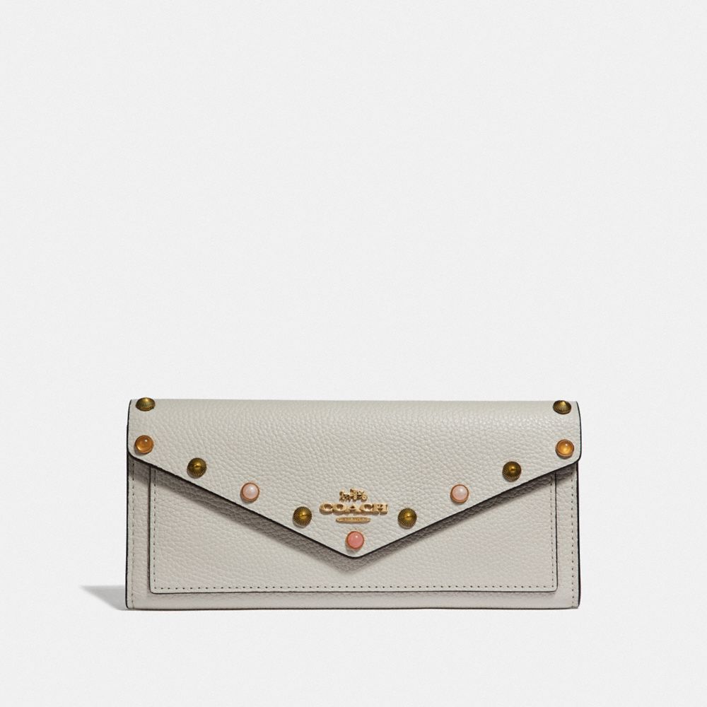 COACH 67130 SOFT WALLET WITH RIVETS CHALK/GOLD