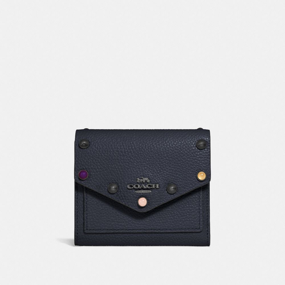 SMALL WALLET WITH RIVETS - MIDNIGHT NAVY/GUNMETAL - COACH 67131