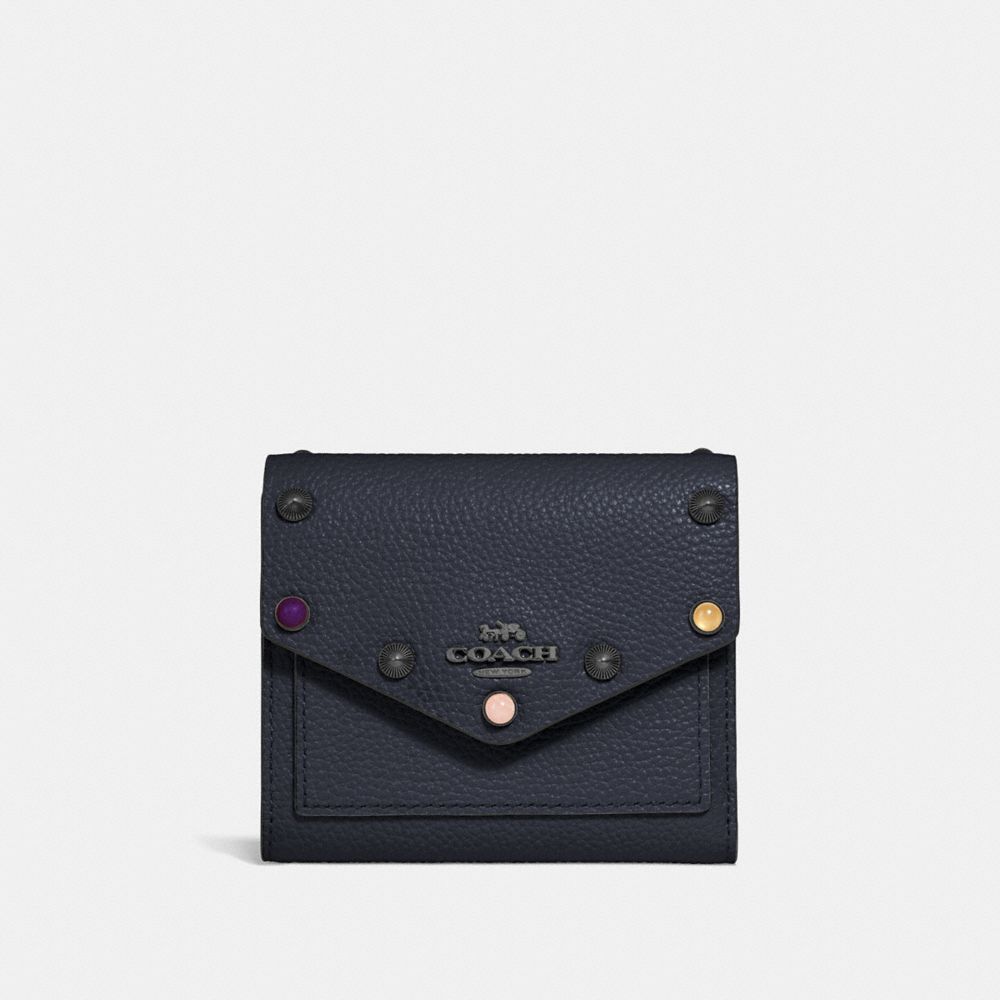 COACH 67131 SMALL WALLET WITH RIVETS MIDNIGHT NAVY/GUNMETAL