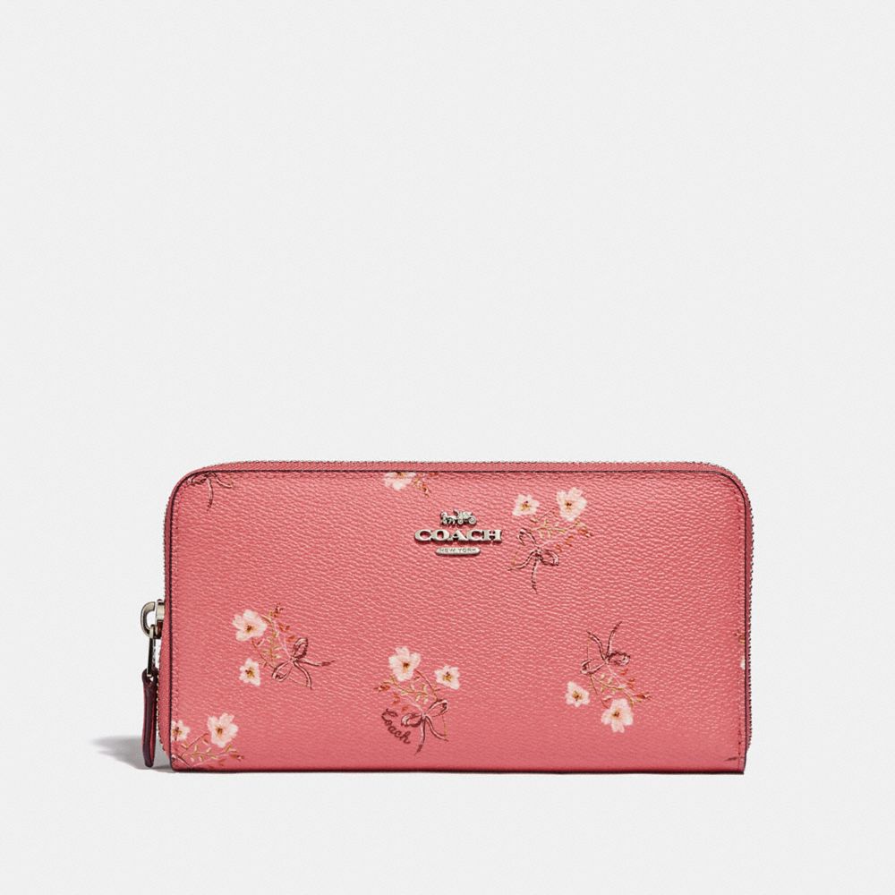 ACCORDION ZIP WALLET WITH FLORAL BOW PRINT - SV/BRIGHT CORAL FLORAL BOW - COACH 67192