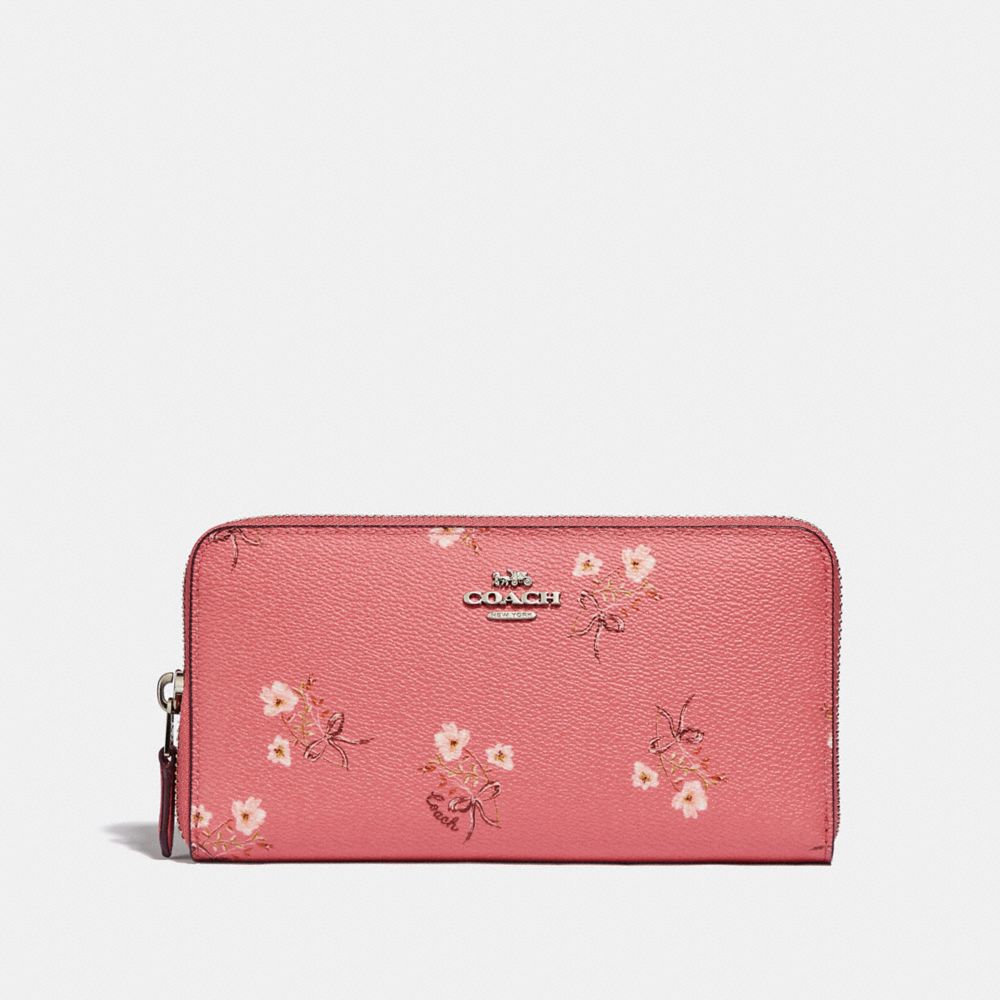 COACH 67192 ACCORDION ZIP WALLET WITH FLORAL BOW PRINT SV/BRIGHT CORAL FLORAL BOW