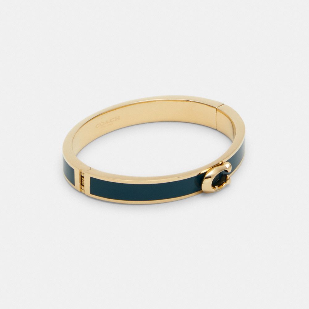 Signature Push Hinged Bangle - GOLD/FOREST - COACH 67480