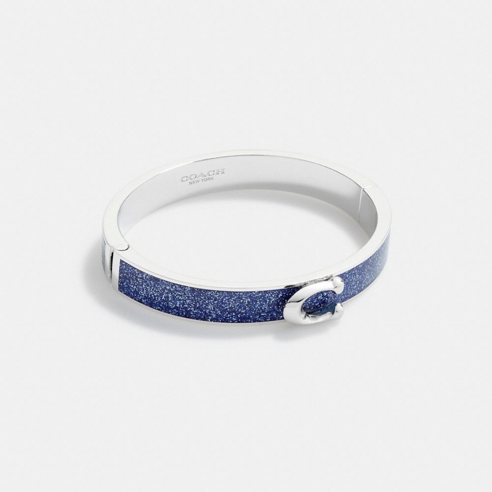 Signature Push Hinged Bangle - 67480 - Silver/Blue Glitter