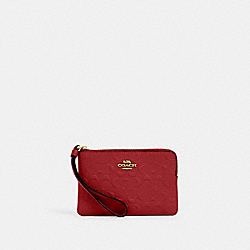 COACH 67555 Corner Zip Wristlet In Signature Leather GOLD/1941 RED
