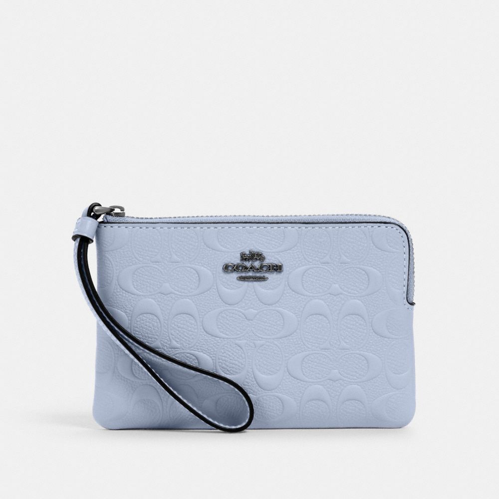 CORNER ZIP WRISTLET IN SIGNATURE LEATHER - 67555 - SV/TWILIGHT