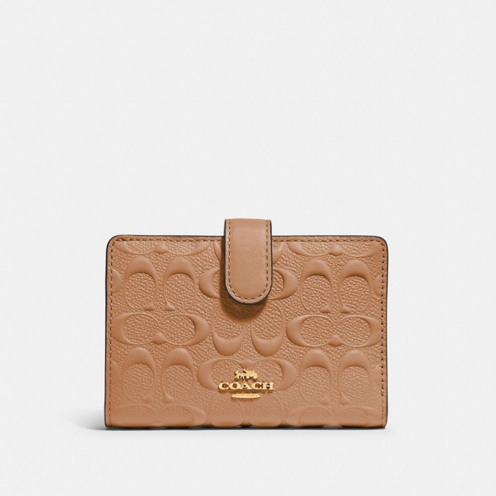 MEDIUM CORNER ZIP WALLET IN SIGNATURE LEATHER - IM/TAUPE - COACH 67565