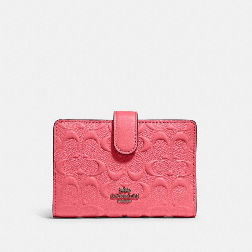 Coach Medium Corner Zip Signature Leather QB Pink Wallet