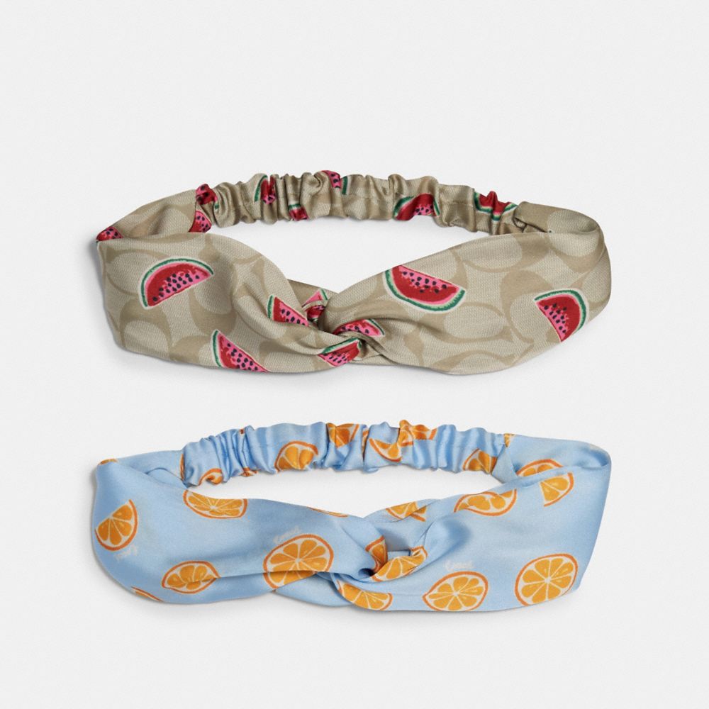 SIGNATURE ORANGE AND WATERMELON PRINT HEADBANDS SET - MULTI - COACH 675