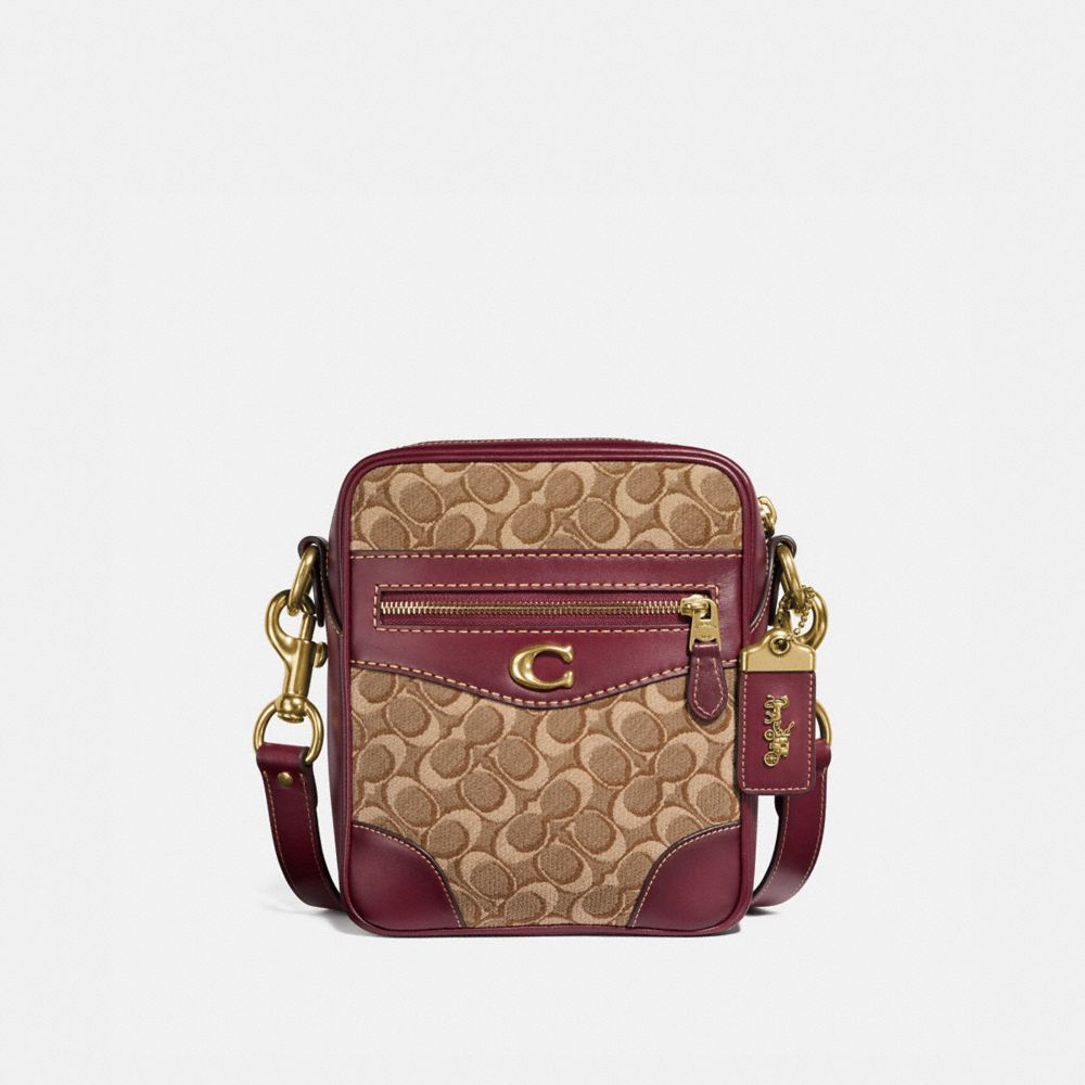 COACH 67733 Max Crossbody 18 In Signature Jacquard KHAKI/SCARLET/BRASS