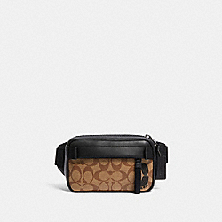 MINI EDGE BELT BAG IN SIGNATURE CANVAS - 6787 - QB/TAN