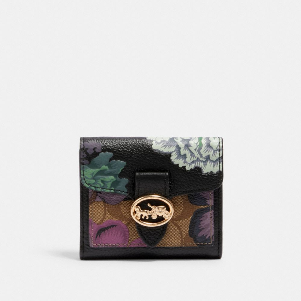 COACH GEORGIE SMALL WALLET IN SIGNATURE CANVAS WITH KAFFE FASSETT PRINT - IM/BLACK GREEN MULTI/KHAKI - 6789