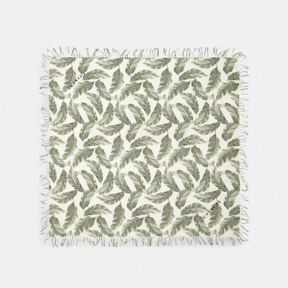 COACH 678 - BANANA LEAVES PRINT OVERSIZED SQUARE SCARF CARGO GREEN/CHALK