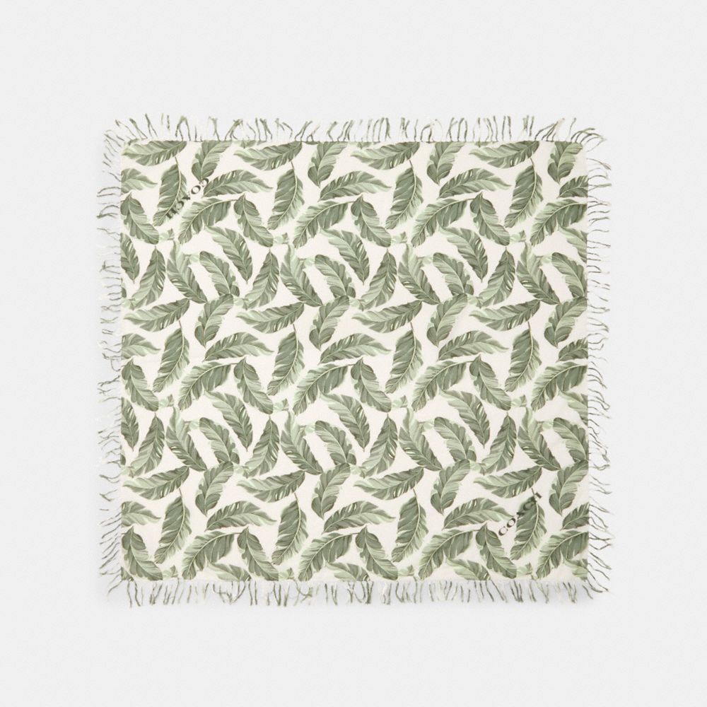 BANANA LEAVES PRINT OVERSIZED SQUARE SCARF - 678 - CARGO GREEN/CHALK