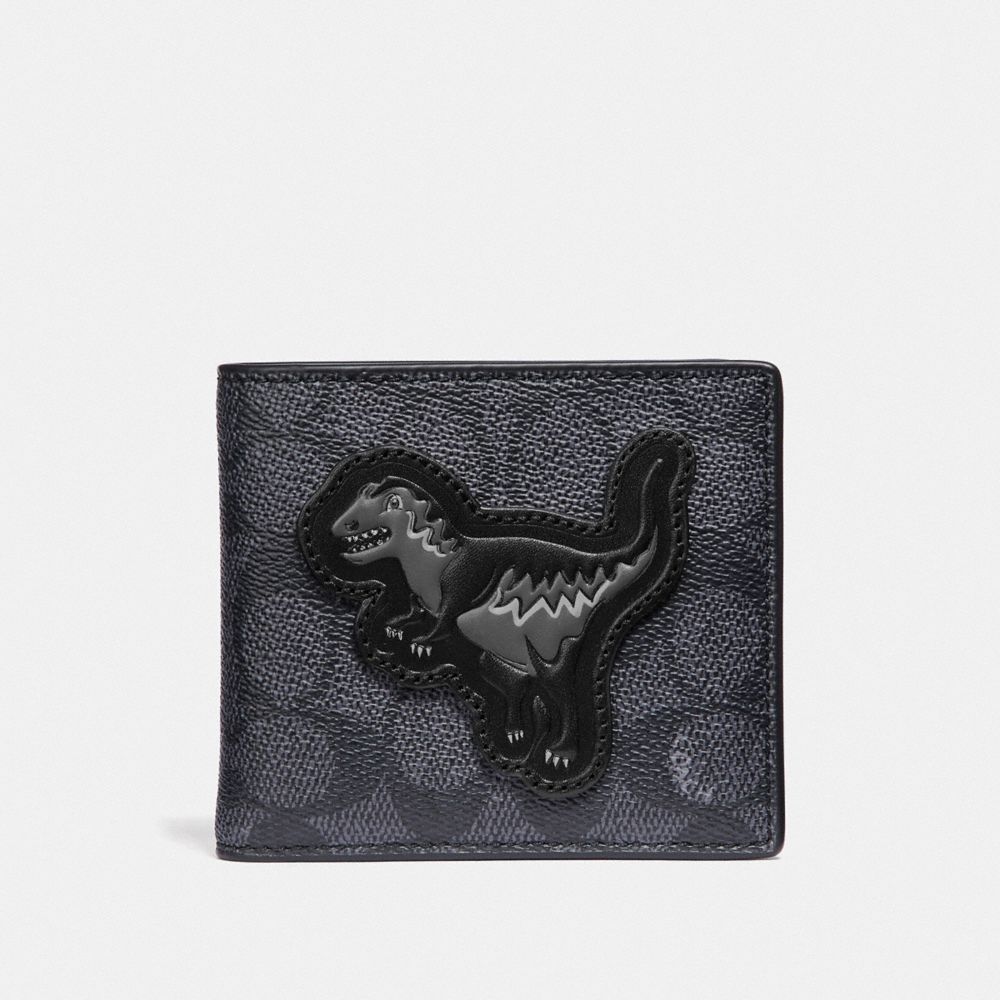 COACH DOUBLE BILLFOLD WALLET IN SIGNATURE CANVAS WITH REXY - CHARCOAL - 67915