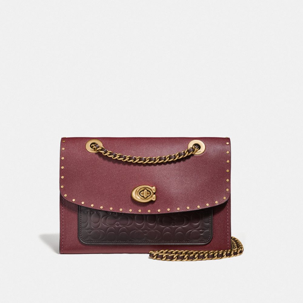 COACH 68001 - PARKER IN SIGNATURE LEATHER WITH RIVETS B4/OXBLOOD MULTI
