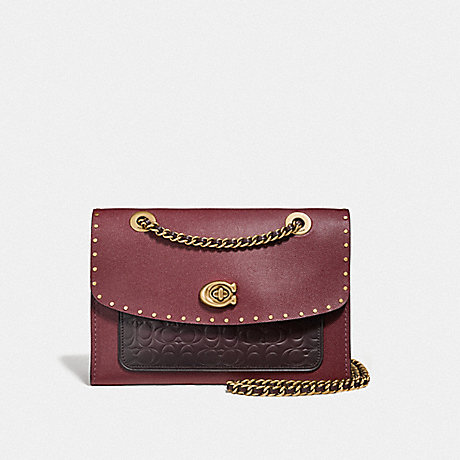 COACH PARKER IN SIGNATURE LEATHER WITH RIVETS - B4/OXBLOOD MULTI - 68001