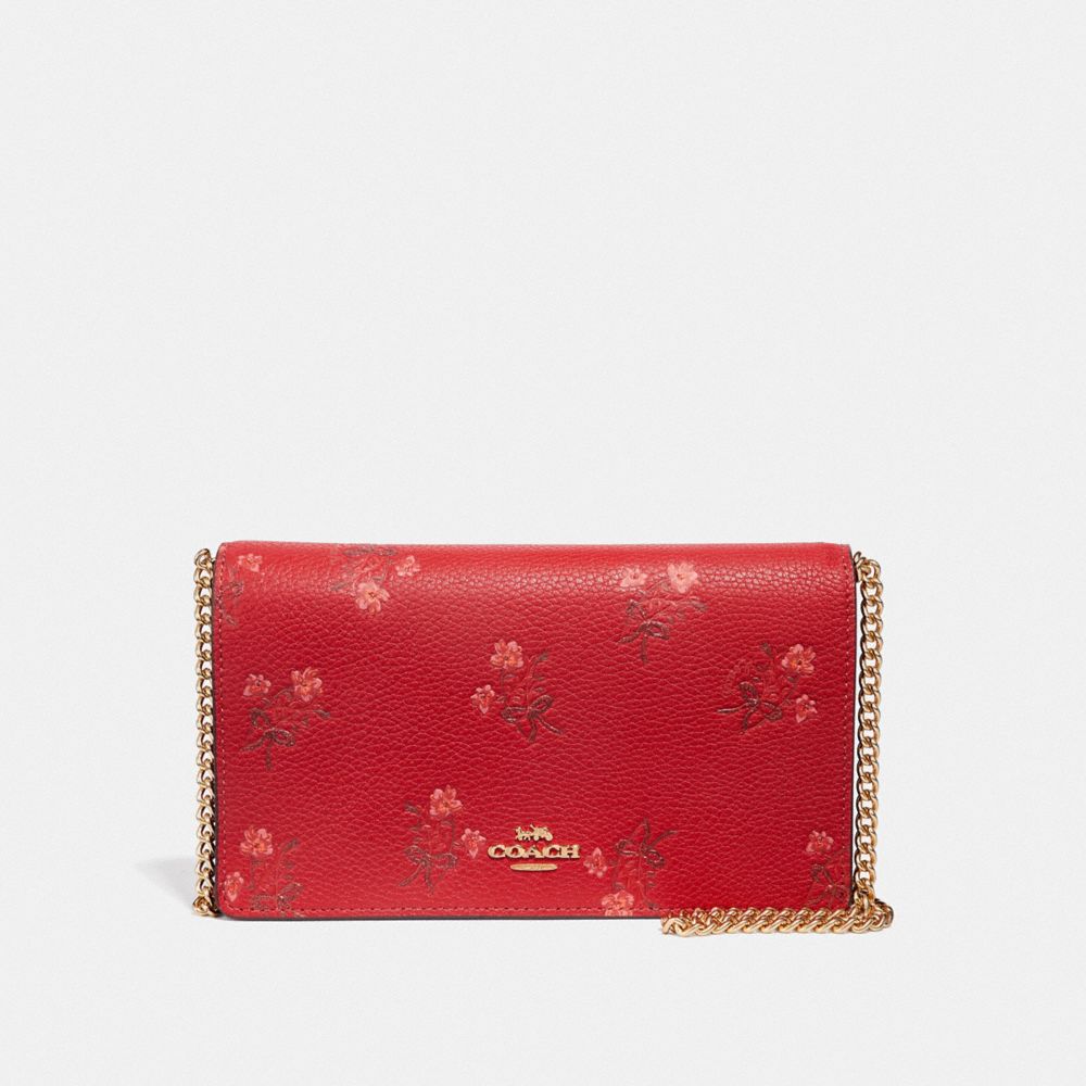 COACH 68190 Lunar New Year Callie Foldover Chain Clutch With Floral Bow Print JASPER/GOLD