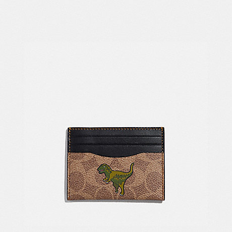COACH 68253 CARD CASE IN SIGNATURE CANVAS WITH REXY KHAKI