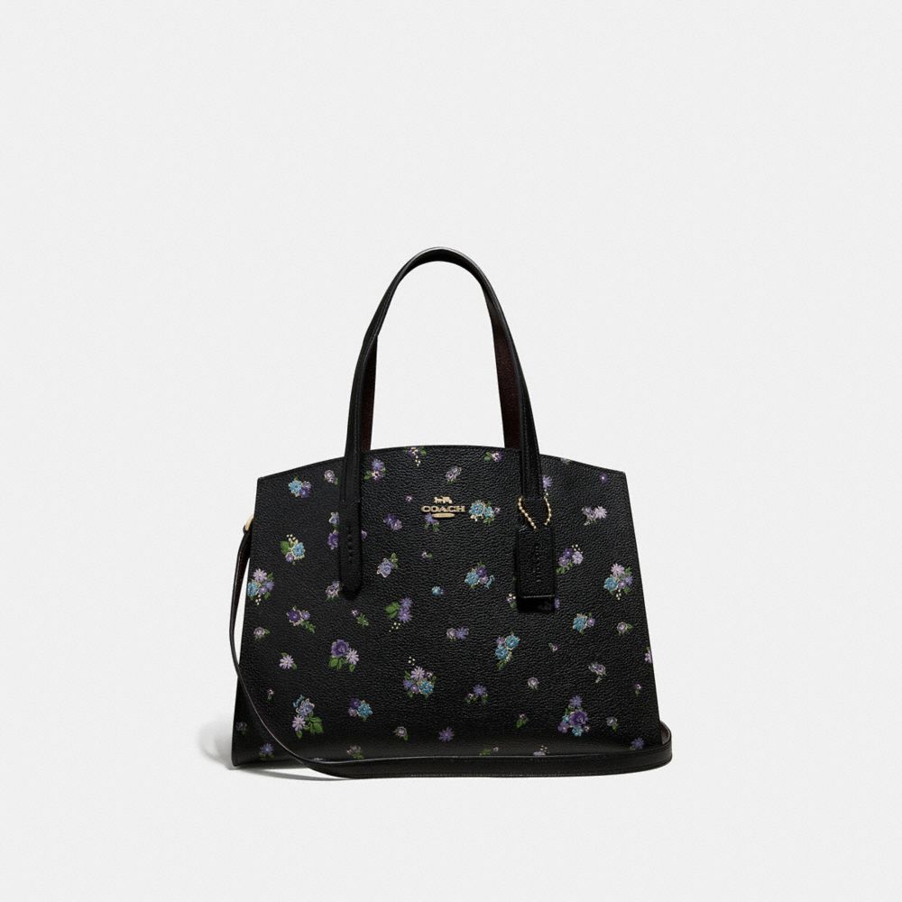 COACH 68290 Charlie Carryall With Floral Print BLACK/GOLD