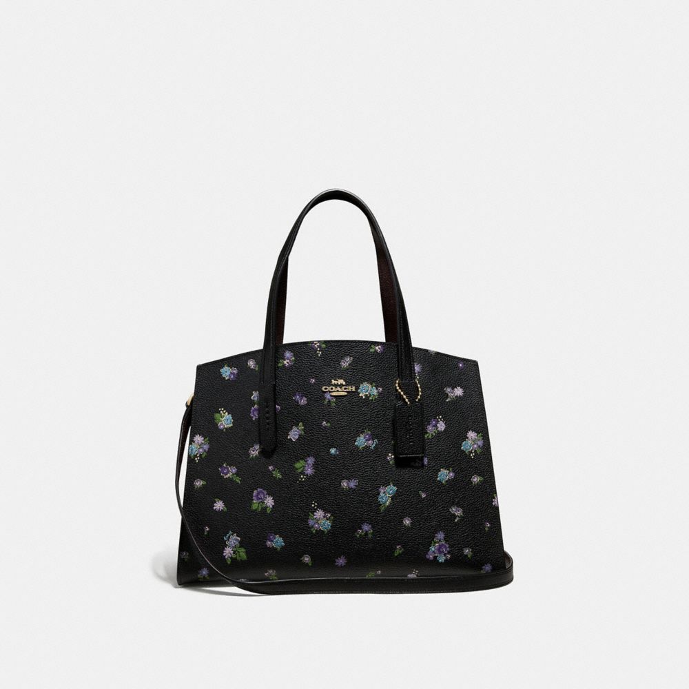 COACH 68290 CHARLIE CARRYALL WITH FLORAL PRINT BLACK/GOLD