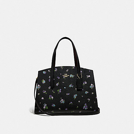 COACH CHARLIE CARRYALL WITH FLORAL PRINT - BLACK/GOLD - 68290