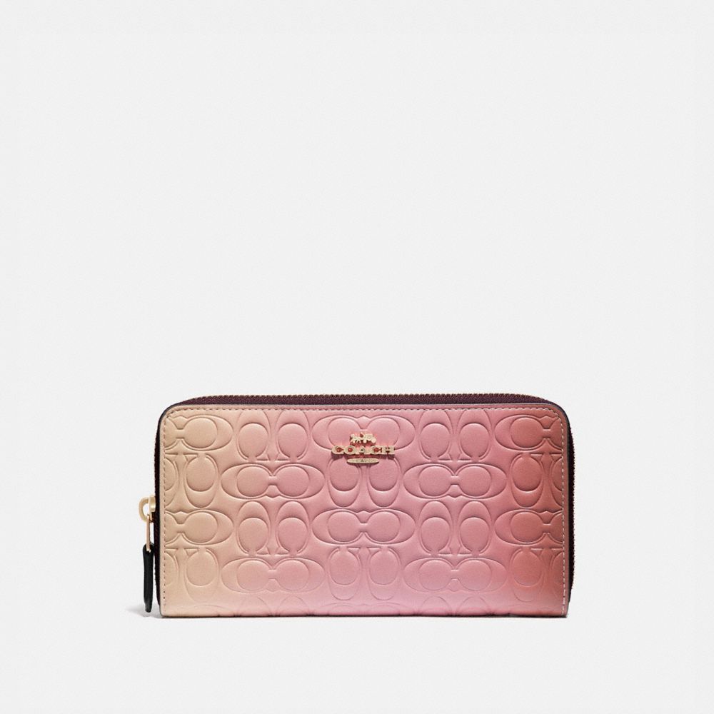 COACH 68298 - ACCORDION ZIP WALLET IN OMBRE SIGNATURE LEATHER PINK MULTI/GOLD