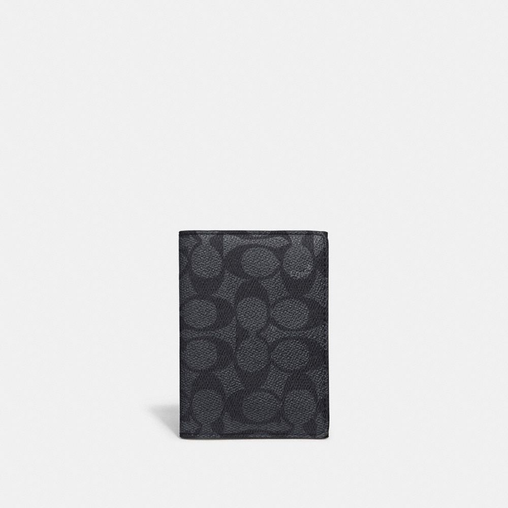 COACH 68303 BIFOLD CARD CASE IN SIGNATURE CANVAS CHARCOAL