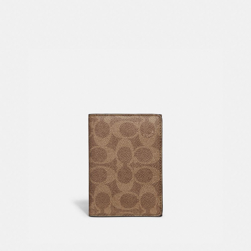 BIFOLD CARD CASE IN SIGNATURE CANVAS - KHAKI - COACH 68303