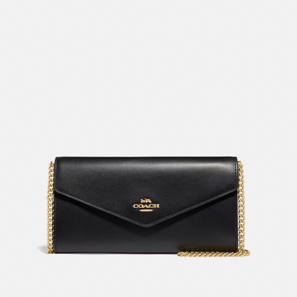 COACH 68311 Envelope Chain Wallet BLACK/GOLD