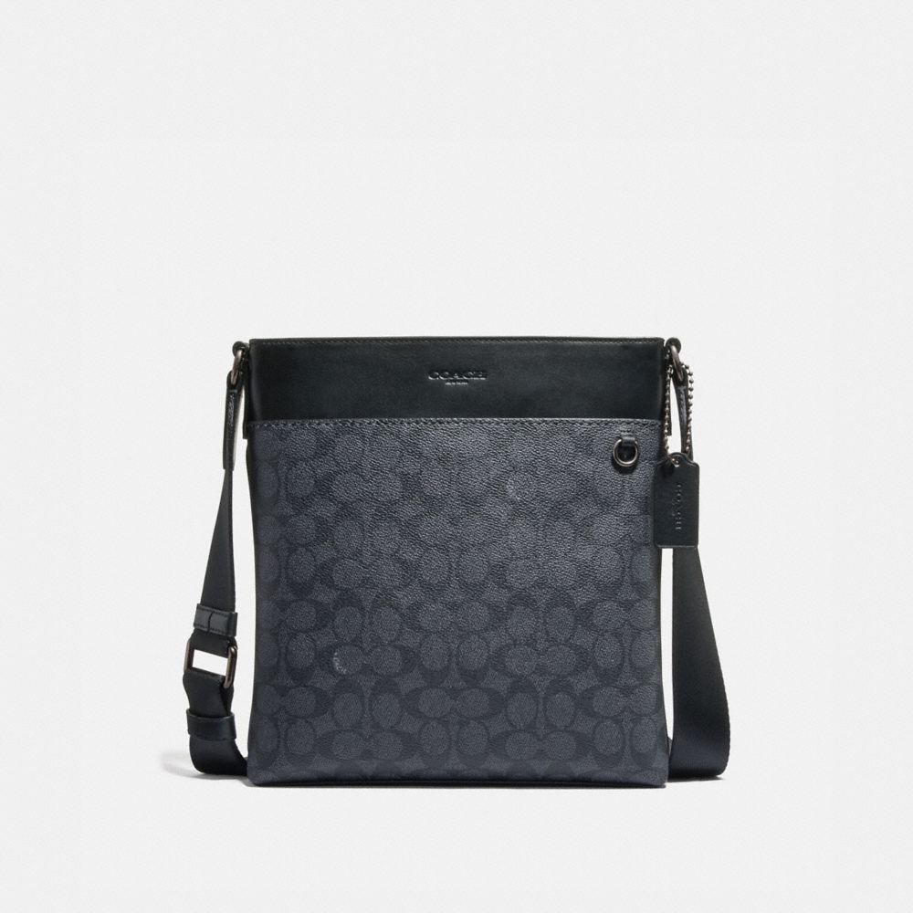 COACH METROPOLITAN SLIM MESSENGER IN SIGNATURE CANVAS - CHARCOAL/BLACK ANTIQUE NICKEL - 68368