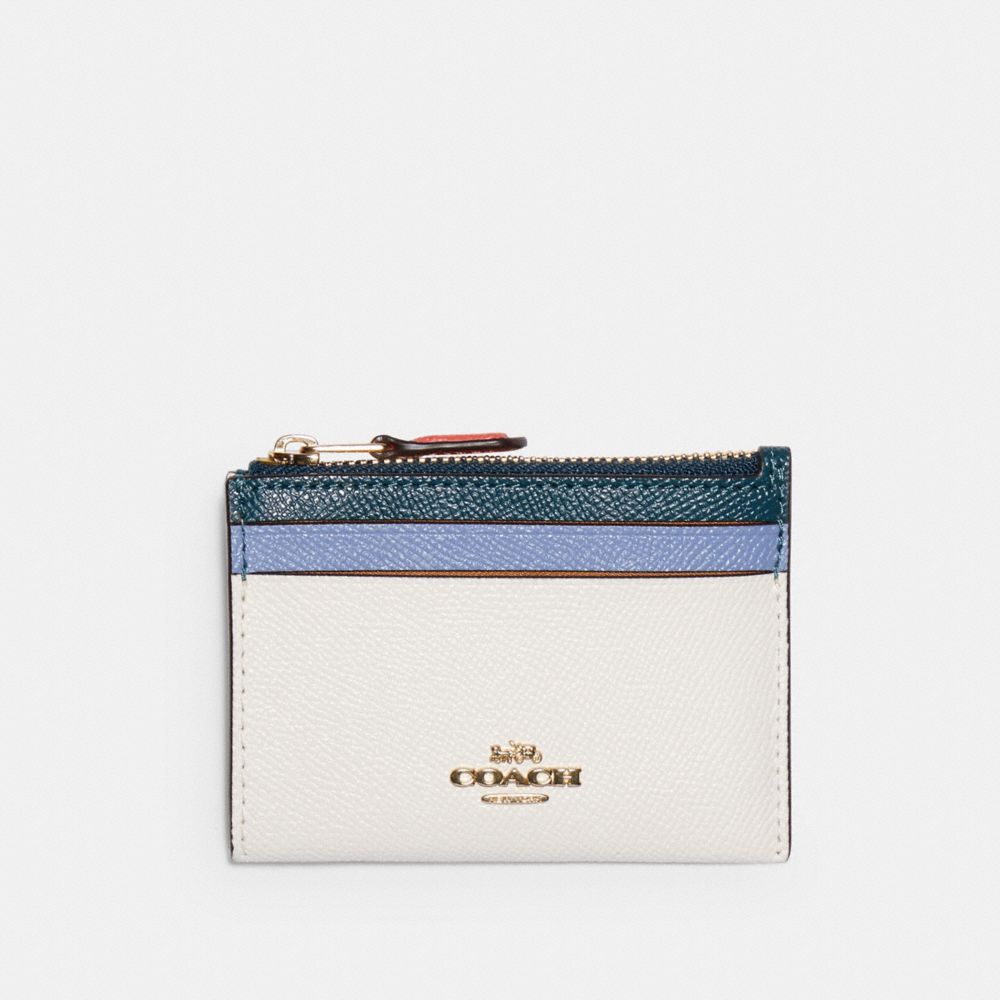 COACH 6851 MINI SKINNY ID CASE IN COLORBLOCK IM/CHALK PEACOCK MULTI