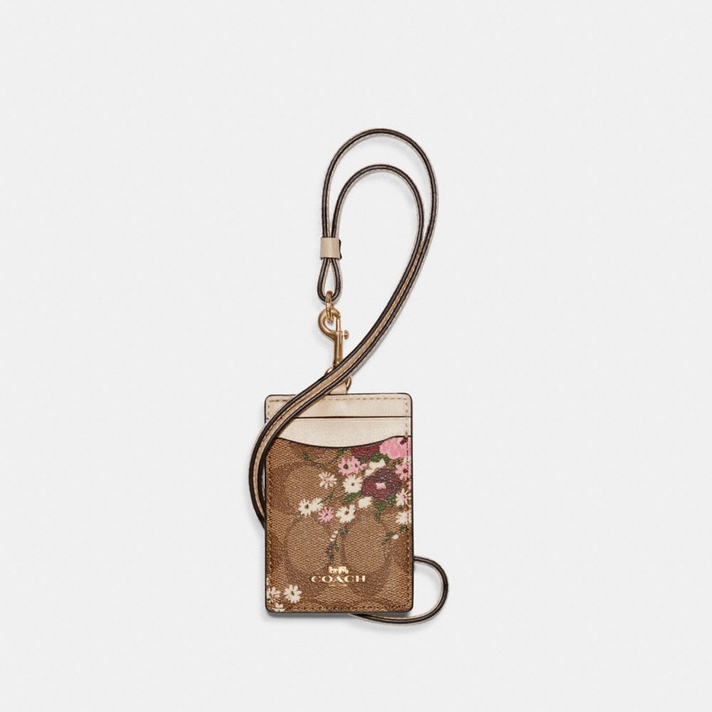 COACH 6855 Id Lanyard In Signature Canvas With Evergreen Floral Print IM/KHAKI MULTI