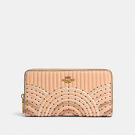 COACH 68843 ACCORDION ZIP WALLET WITH COLORBLOCK DECO QUILTING AND RIVETS B4/NUDE-PINK-MULTI