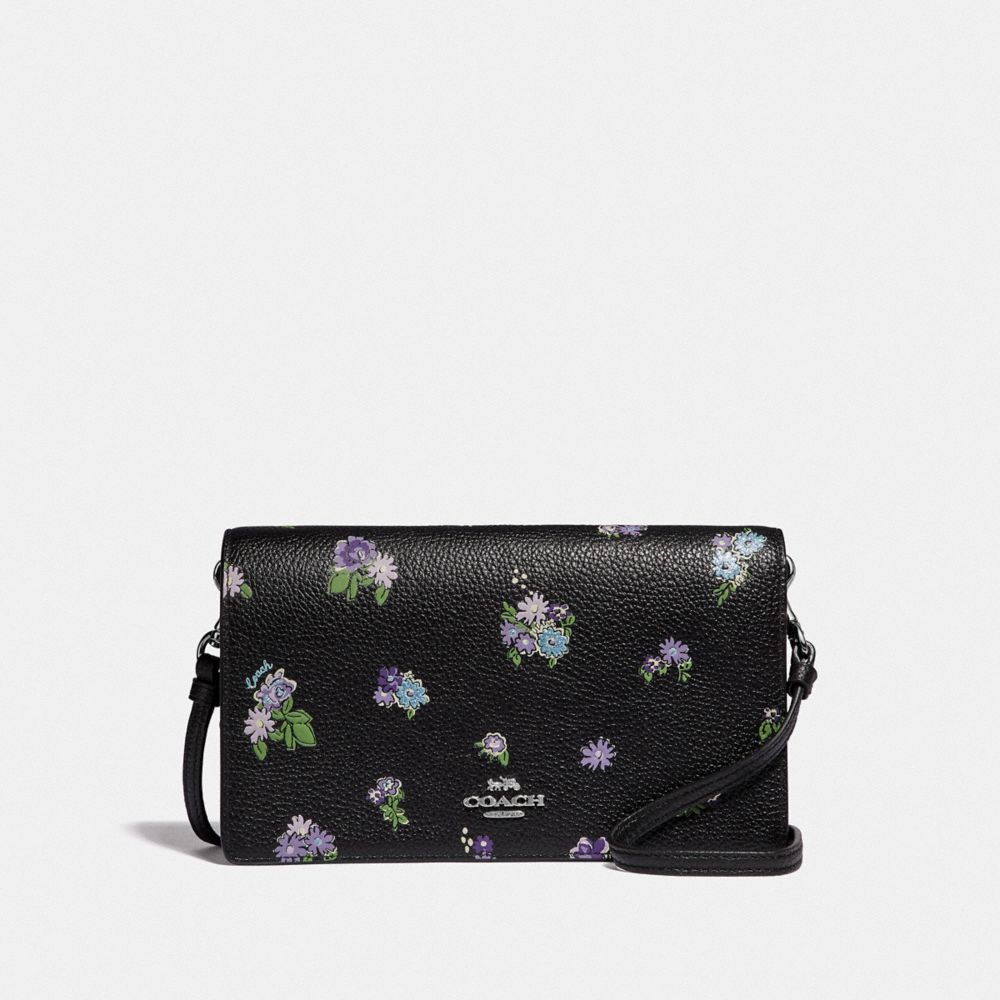 HAYDEN FOLDOVER CROSSBODY WITH POSEY CLUSTER PRINT - 69072 - BLACK POSEY PRINT/SILVER