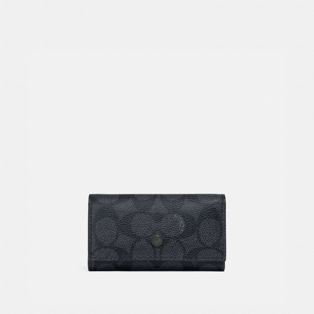 Four Ring Key Case In Signature Canvas - CHARCOAL - COACH 69097