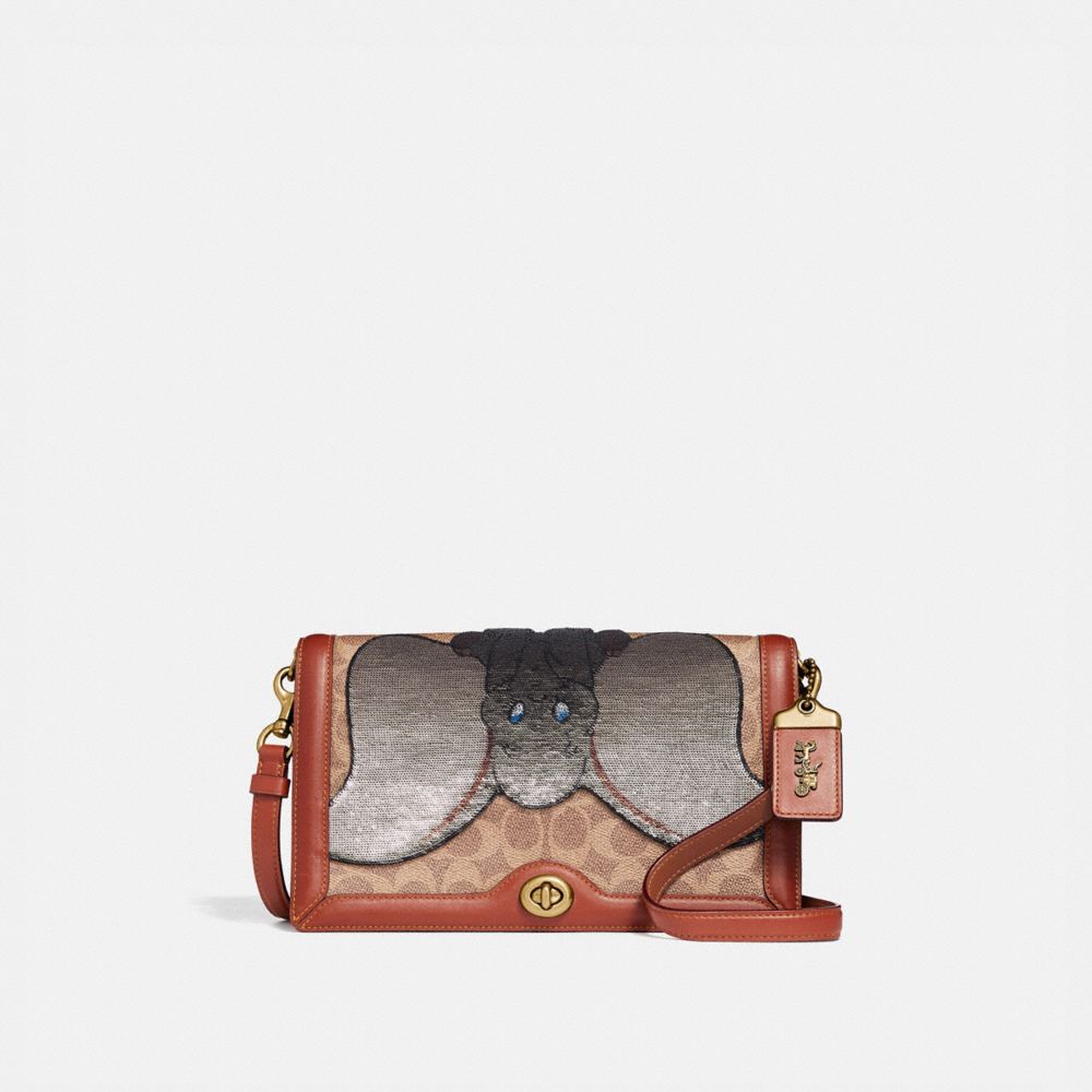 DISNEY X COACH SIGNATURE RILEY WITH EMBELLISHED DUMBO - TAN/RUST/BRASS - COACH 69135