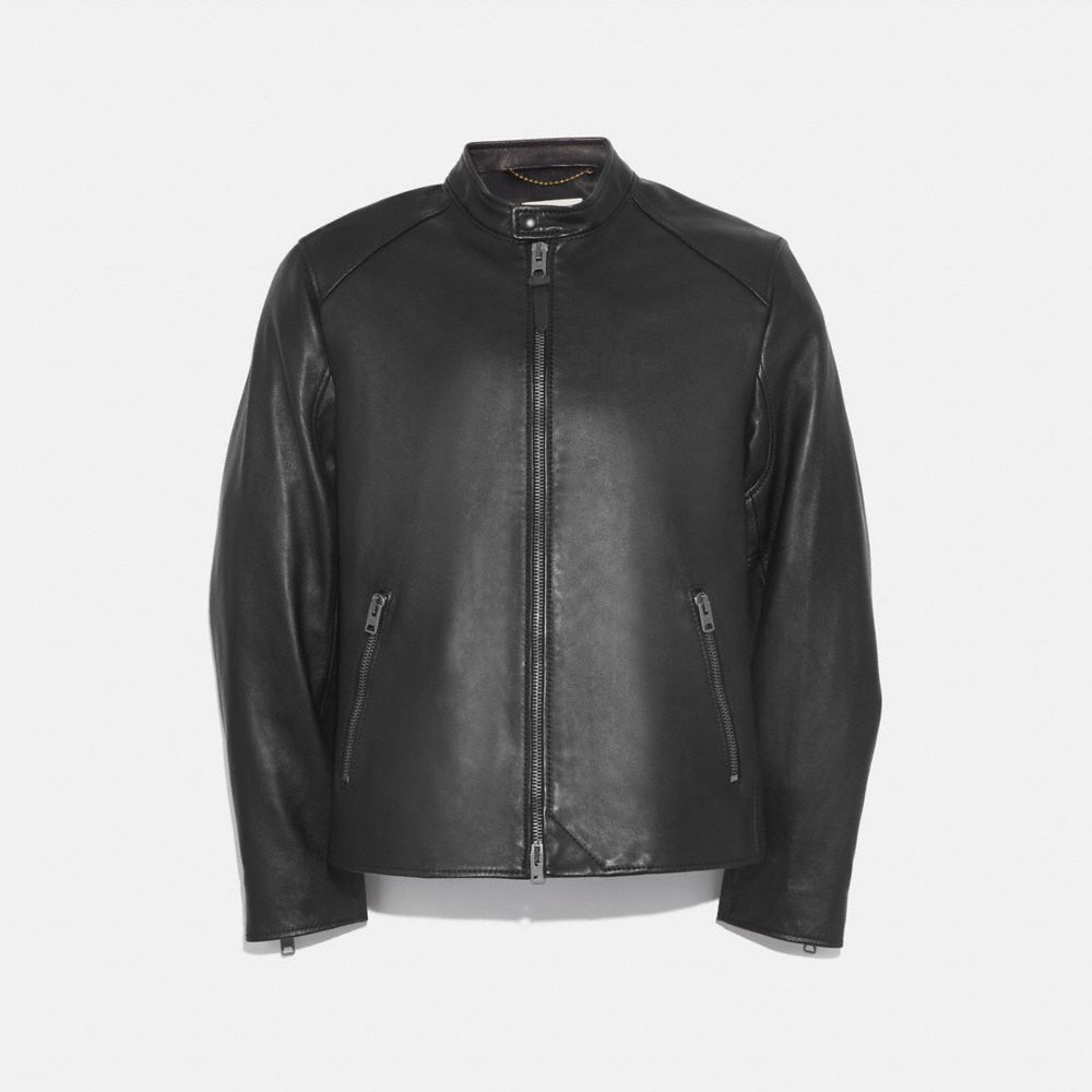 LEATHER RACER JACKET - BLACK - COACH 69167