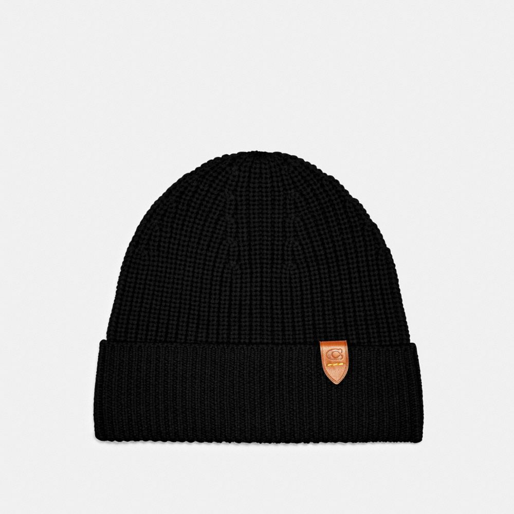 COACH KNIT BEANIE - BLACK - 6917