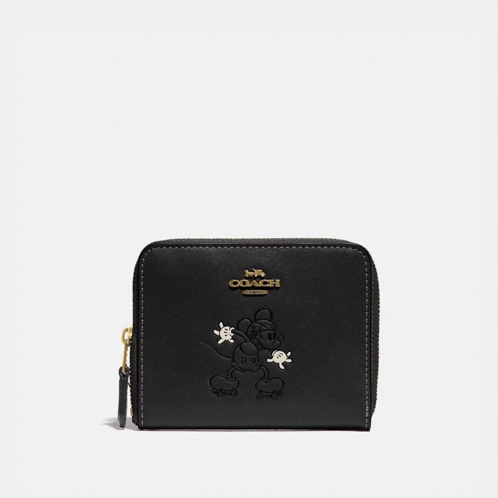 69204 - Disney X Coach Small Zip Around Wallet With Disney Motif Brass/Black