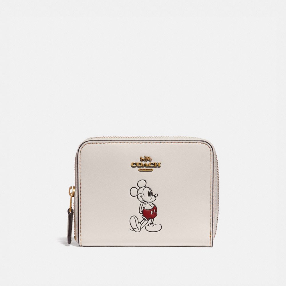 Disney X Coach Small Zip Around Wallet With Disney Motif - 69204 - Brass/Chalk
