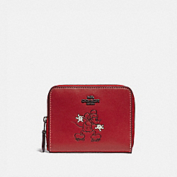 COACH 69204 Disney X Coach Small Zip Around Wallet With Disney Motif PEWTER/1941 RED