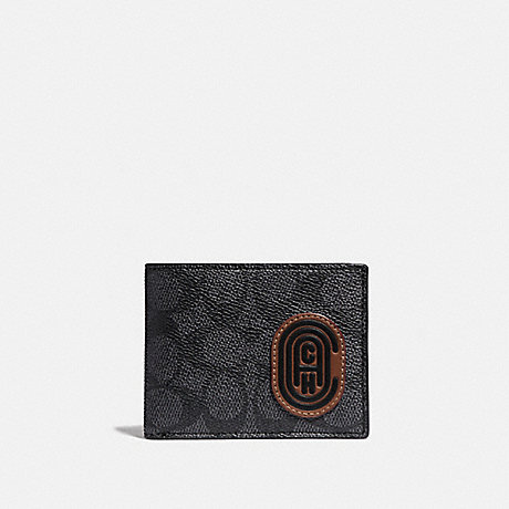 COACH 69218 SLIM BILLFOLD WALLET IN SIGNATURE CANVAS WITH COACH PATCH CHARCOAL/DEEP SKY