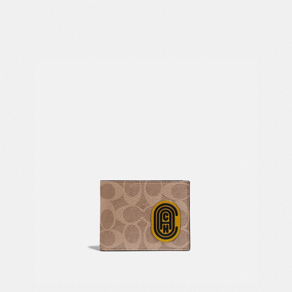 SLIM BILLFOLD WALLET IN SIGNATURE CANVAS WITH COACH PATCH - KHAKI/FLAX - COACH 69218