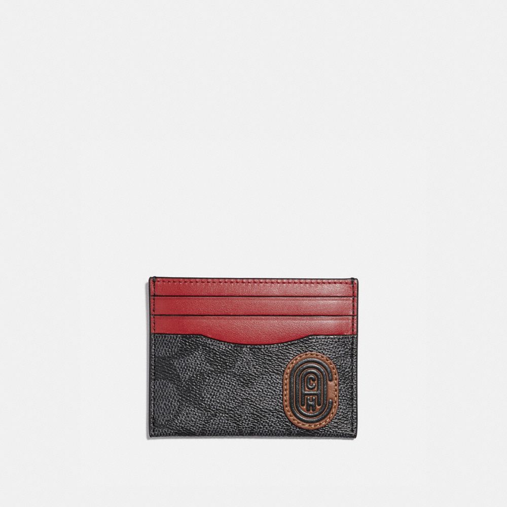 Card Case In Signature Canvas With Coach Print - CHARCOAL - COACH 69220