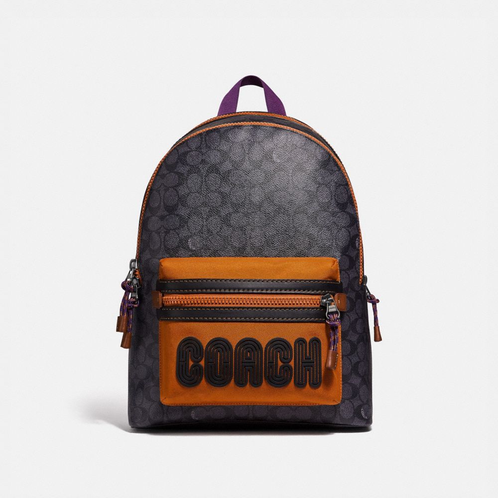 COACH 69288 Academy Backpack In Signature Canvas With Coach Print CHARCOAL/BLACK COPPER