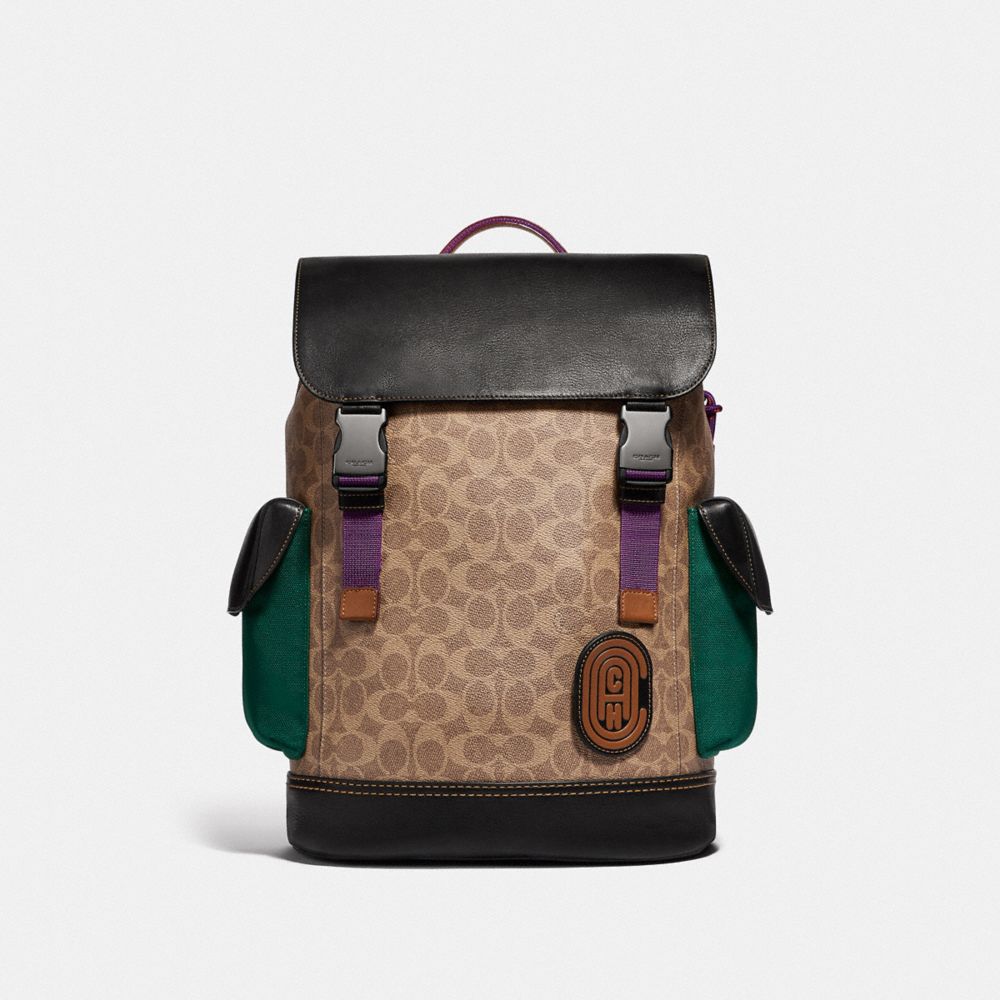 Rivington Backpack In Signature Canvas With Coach Patch - 69291 - BLACK COPPER/KHAKI