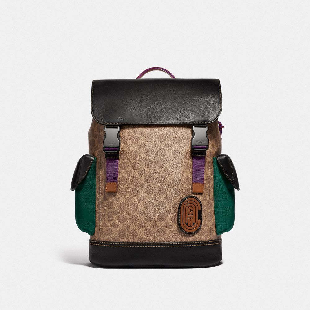 COACH Rivington Backpack In Signature Canvas With Coach Patch - BLACK COPPER/KHAKI - 69291